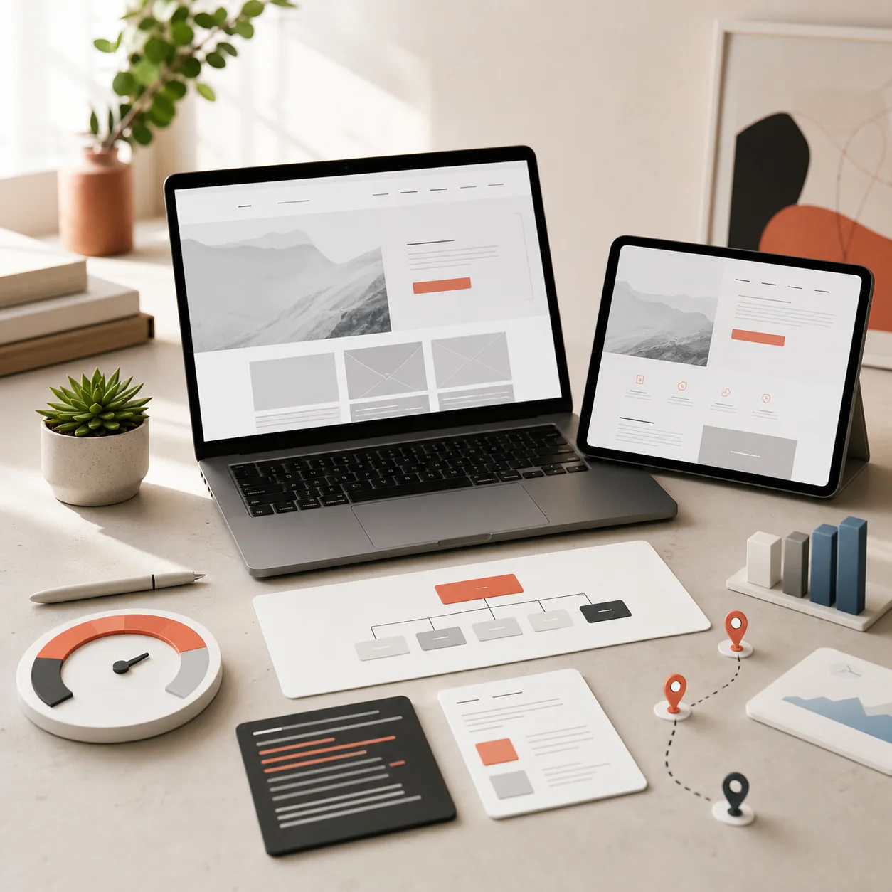 Website development responsive screens, sitemap and performance dashboard by Digital Space Co