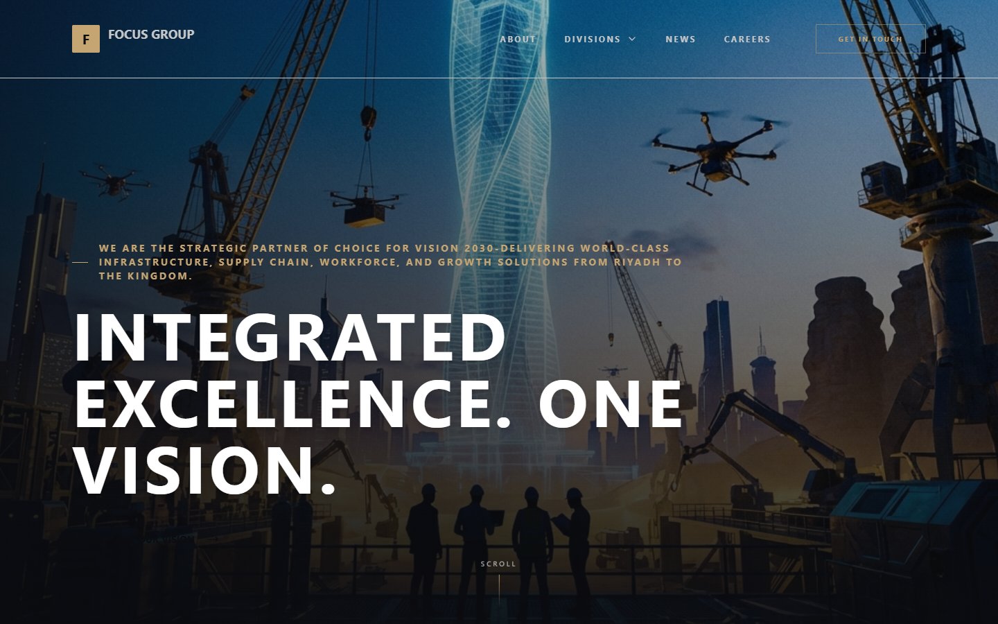 Focus Group KSA homepage with Vision 2030 corporate group hero imagery