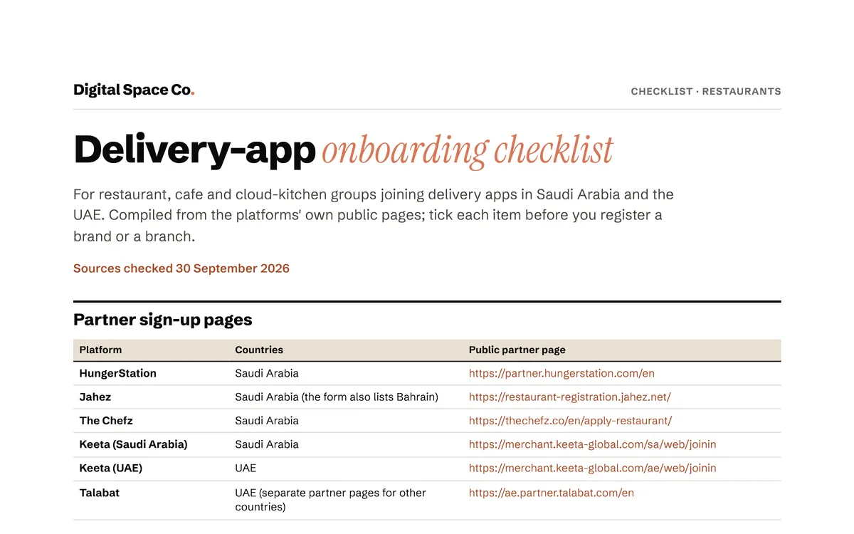 Preview of the first page of the delivery-app onboarding checklist